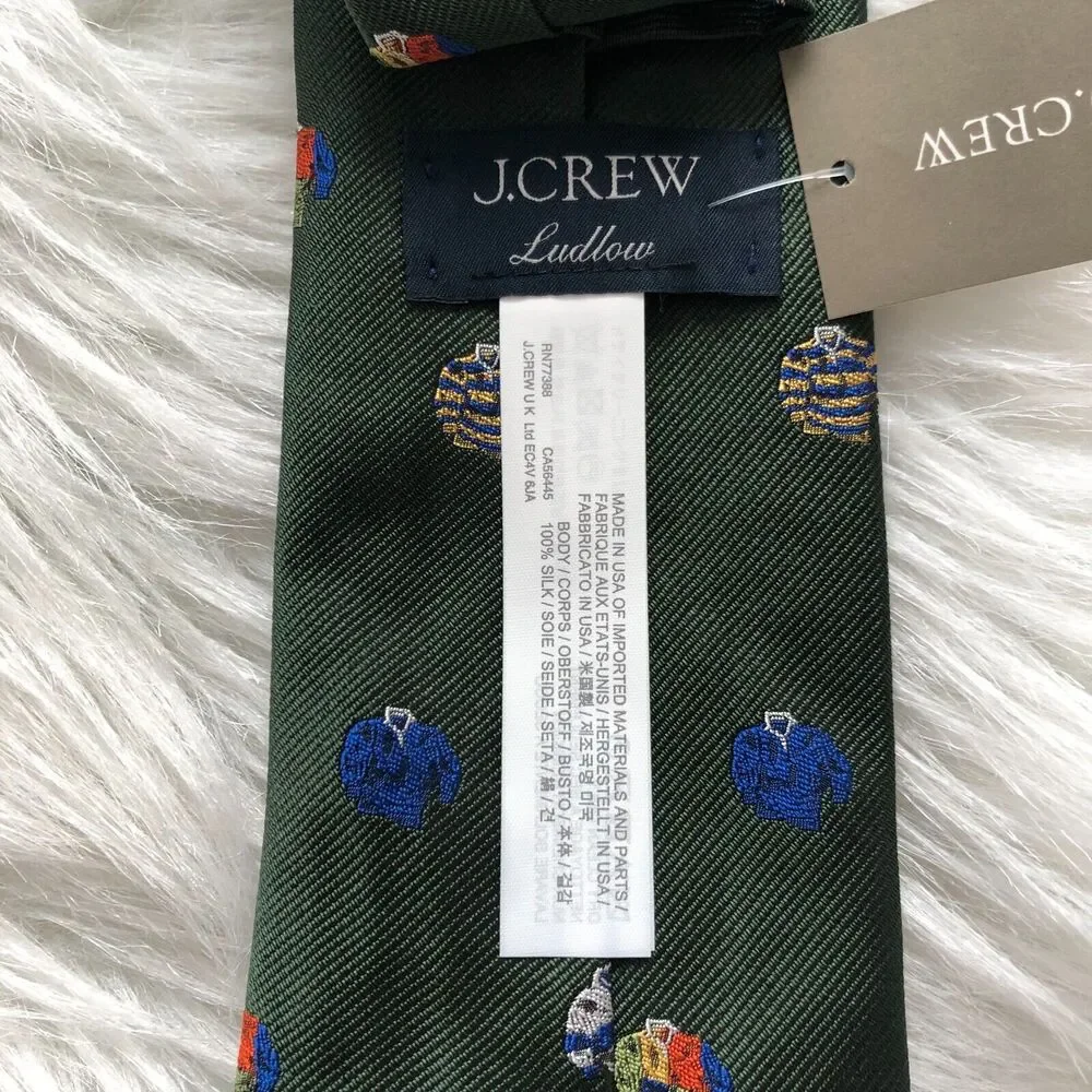 J.Crew Ludlow‎ Neck Tie One Size Green Sweatshirt Embroidered NWT